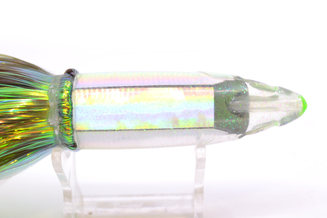 Bonze Lures Silver Rainbow Iridescent Back Weapon 9" 8oz Flashabou Olive-White/Yellow