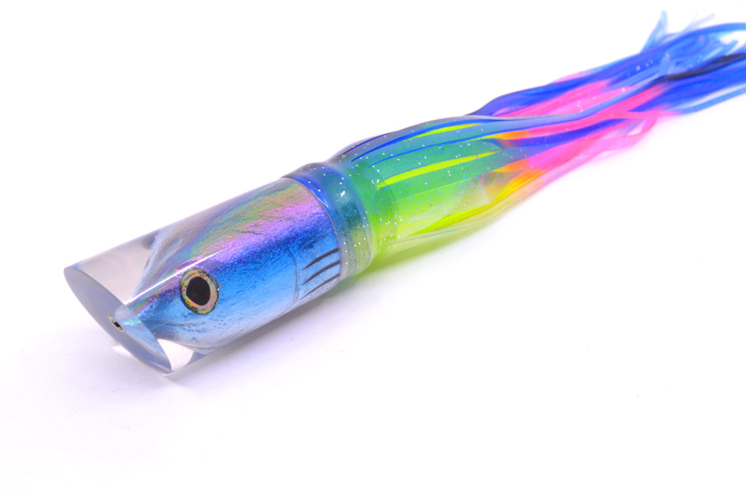 Ali'i Kai Lures Skipjack Fish Head Tube 10" 5.6oz Skirted Blue-Clear/Rainbow