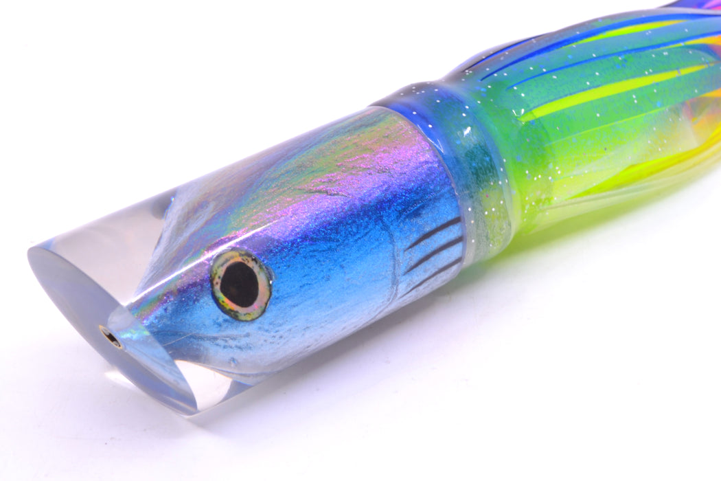 Ali'i Kai Lures Skipjack Fish Head Tube 10" 5.6oz Skirted Blue-Clear/Rainbow