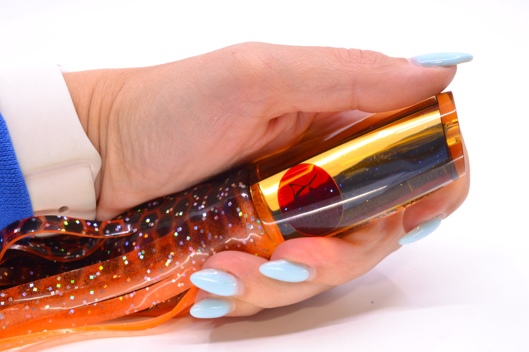 Bonze Lures Orange Mirror Red Eyes Here For The Party 10" 8oz Skirted Black Dots-Orange