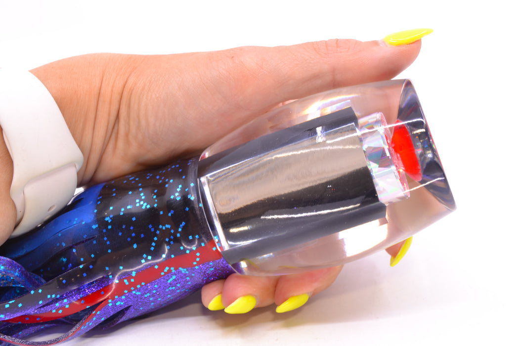 Aloha Lures Clear Mirrored Rainbow Flake XL Beauty 14" 12.5oz Skirted Black & Blue-Purple GZE