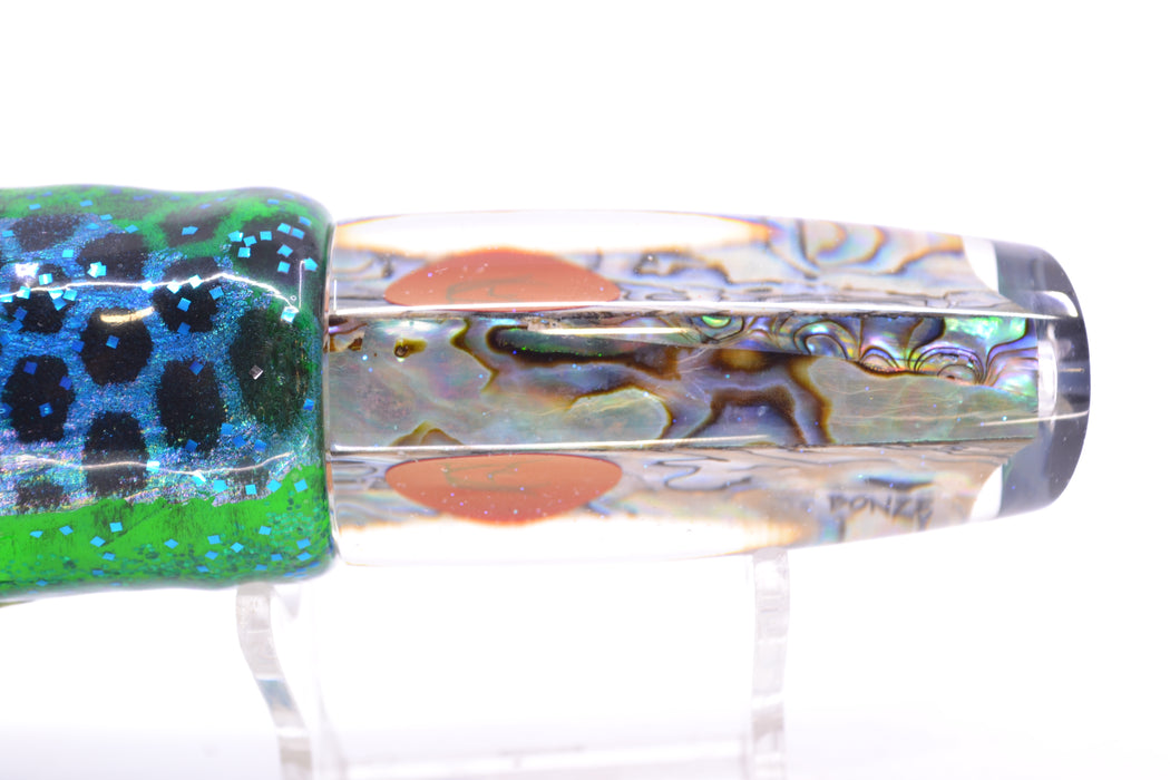 Bonze Lures Paua Shell Red Eyes Here For The Party 10" 8oz Skirted Black Dots-Blue Dots
