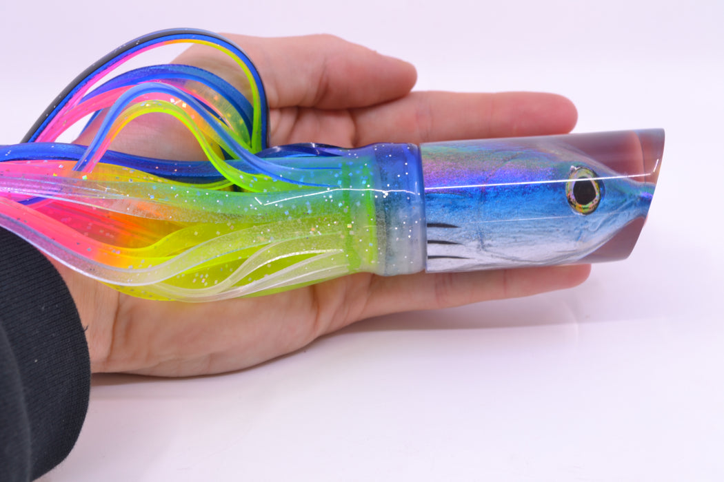 Ali'i Kai Lures Skipjack Fish Head Tube 10" 5.6oz Skirted Blue-Clear/Rainbow