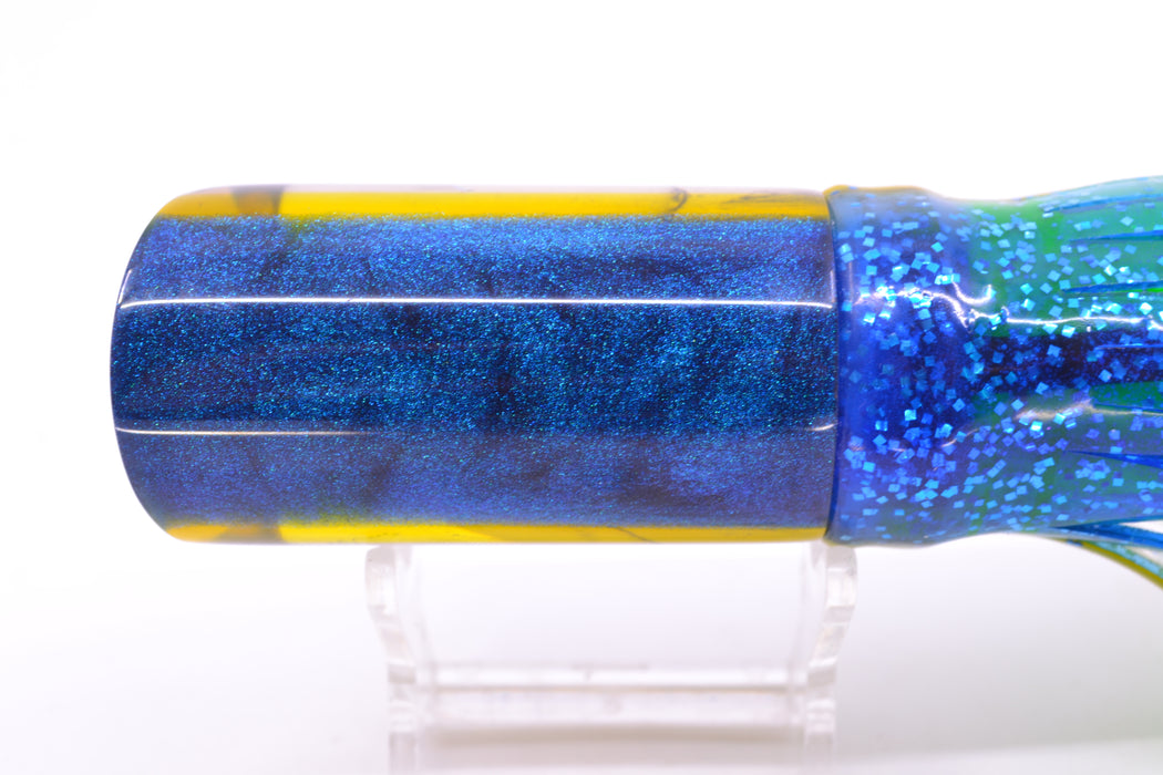 Ali'i Kai Lures White Fish Head Blue-Yellow Back Tube 10" 5.6oz Skirted Blue-Yellow-Clear
