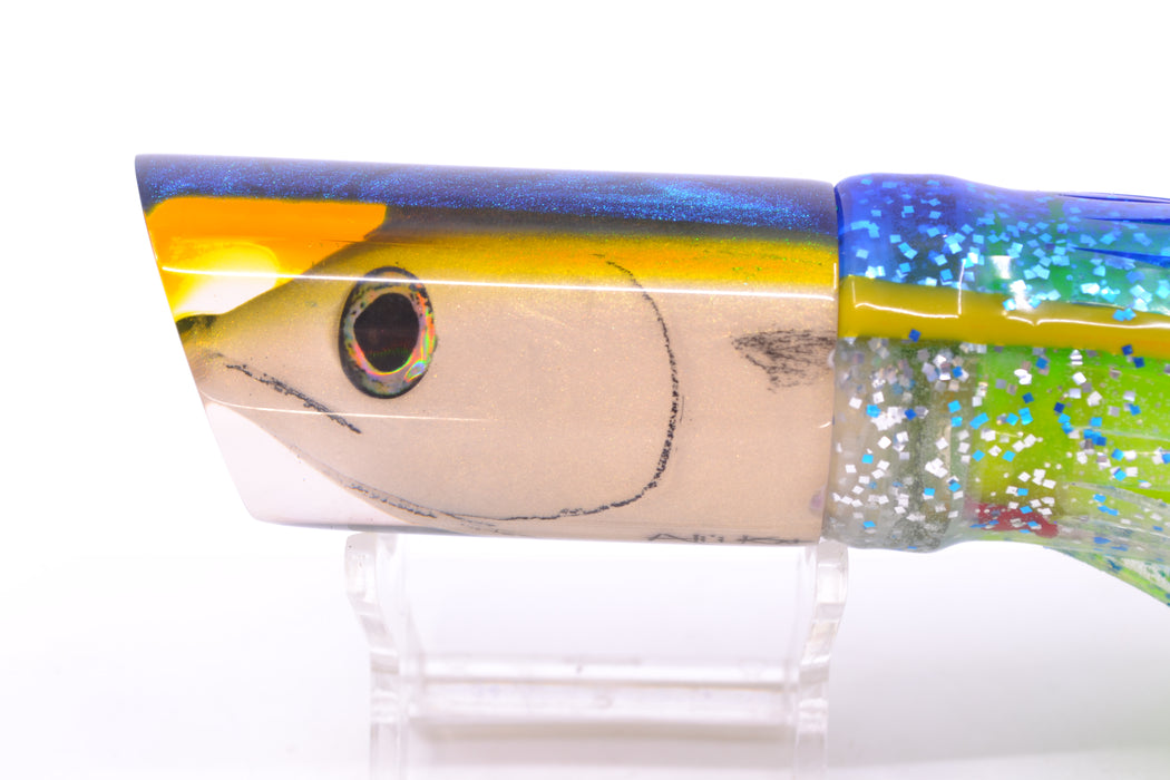 Ali'i Kai Lures White Fish Head Blue-Yellow Back Tube 10" 5.6oz Skirted Blue-Yellow-Clear