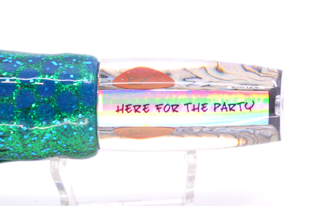 Bonze Lures Paua Shell Red Eyes Here For The Party 10" 8oz Skirted Black Dots-Blue Dots