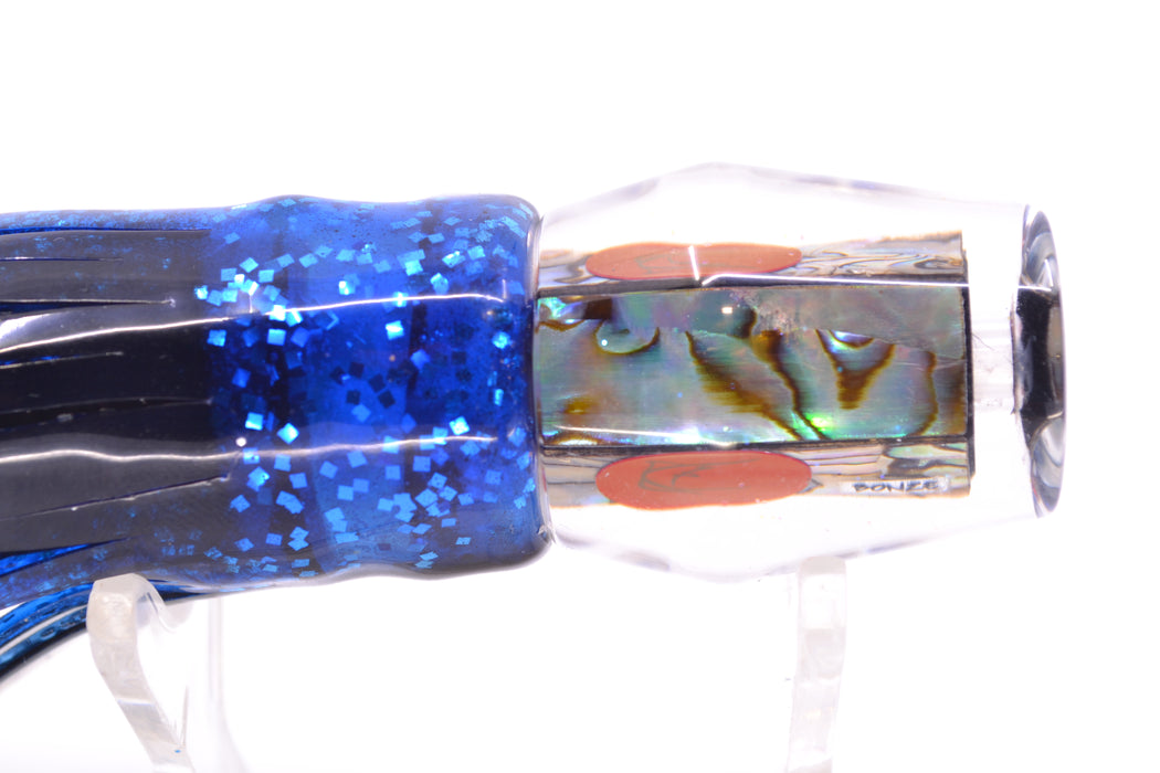 Bonze Lures Paua Shell Red Eyes Eyes Outlaw 7" 3oz Skirted Black & Blue Bars-Silver