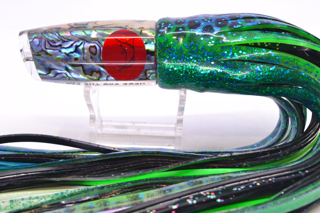 Bonze Lures Paua Shell Red Eyes Here For The Party 10" 8oz Skirted Black Dots-Blue Dots