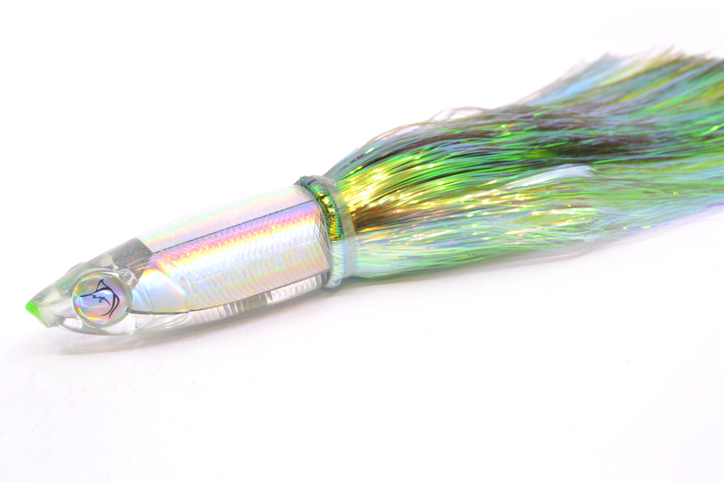 Bonze Lures Silver Rainbow Iridescent Back Weapon 9" 8oz Flashabou Olive-White/Yellow