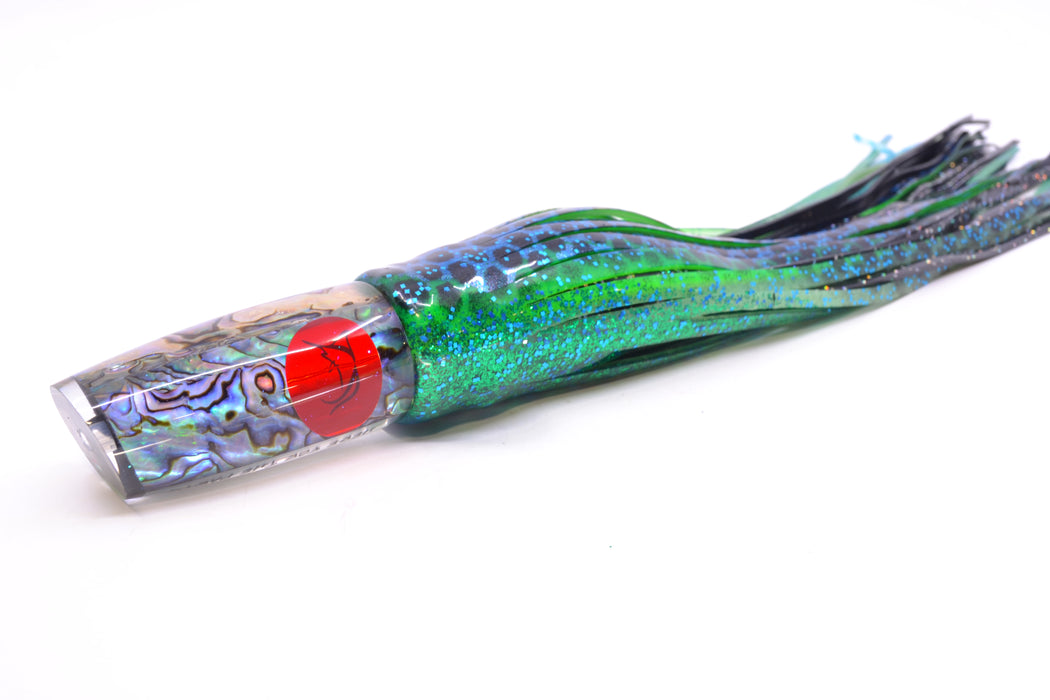 Bonze Lures Paua Shell Red Eyes Here For The Party 10" 8oz Skirted Black Dots-Blue Dots