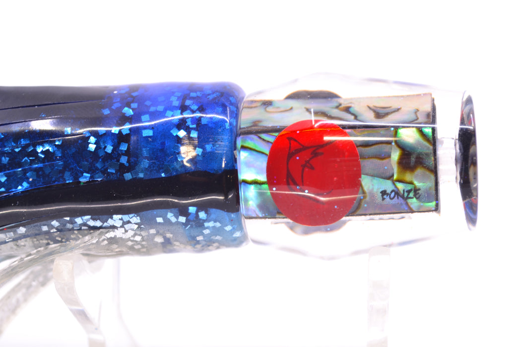 Bonze Lures Paua Shell Red Eyes Eyes Outlaw 7" 3oz Skirted Black & Blue Bars-Silver