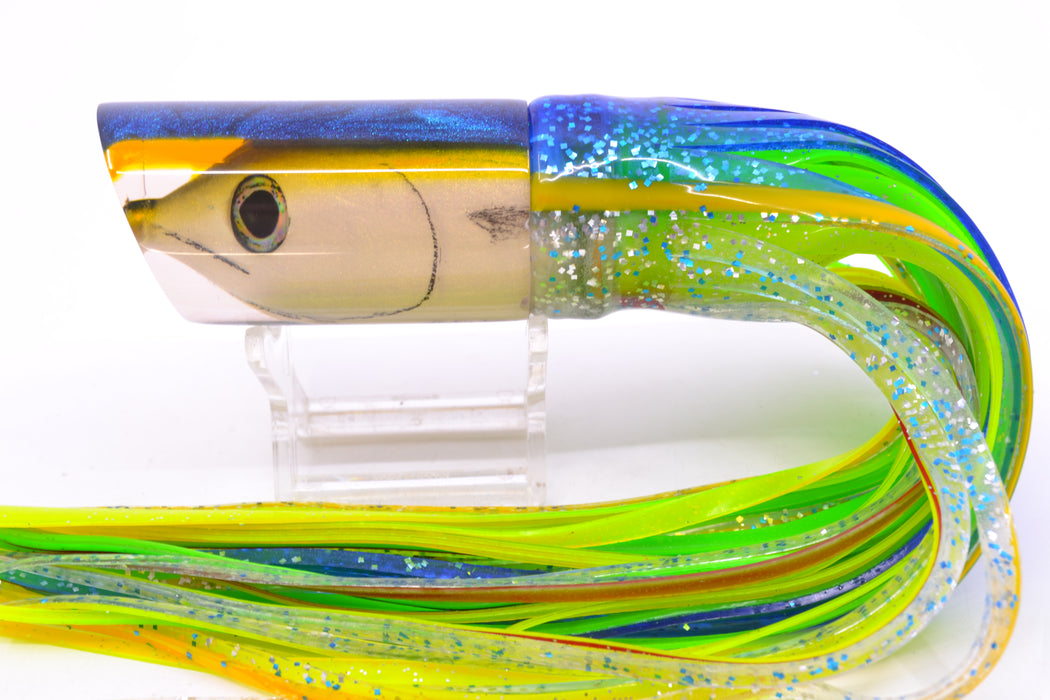 Ali'i Kai Lures White Fish Head Blue-Yellow Back Tube 10" 5.6oz Skirted Blue-Yellow-Clear