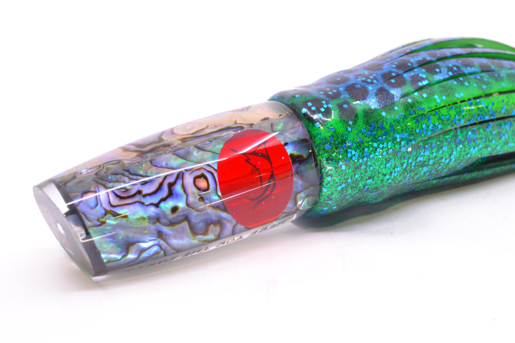 Bonze Lures Paua Shell Red Eyes Here For The Party 10" 8oz Skirted Black Dots-Blue Dots