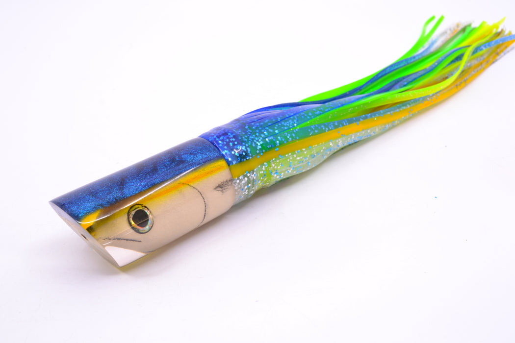 Ali'i Kai Lures White Fish Head Blue-Yellow Back Tube 10" 5.6oz Skirted Blue-Yellow-Clear