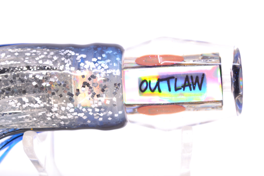 Bonze Lures Paua Shell Red Eyes Eyes Outlaw 7" 3oz Skirted Black & Blue Bars-Silver