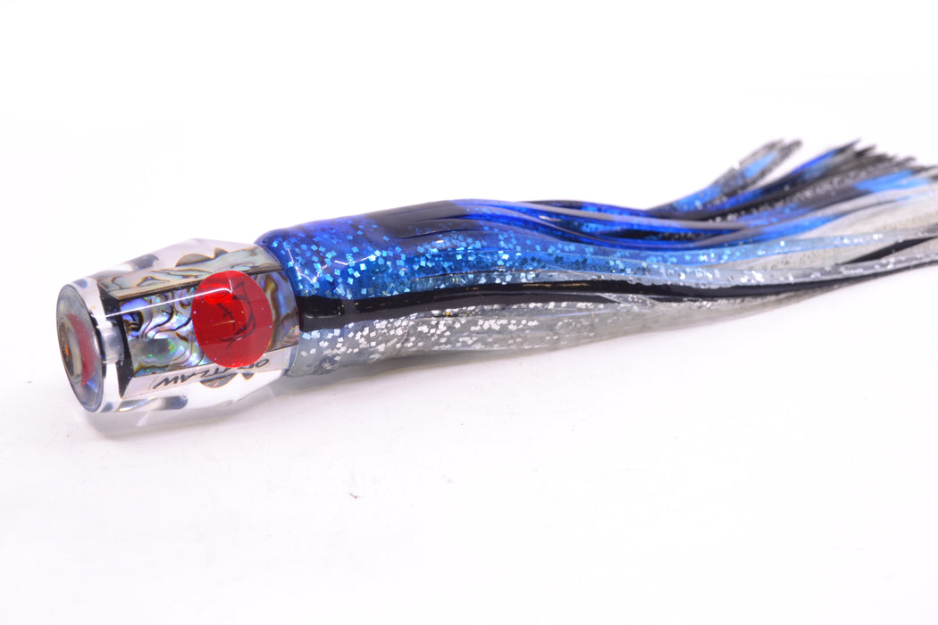Bonze Lures Paua Shell Red Eyes Eyes Outlaw 7" 3oz Skirted Black & Blue Bars-Silver