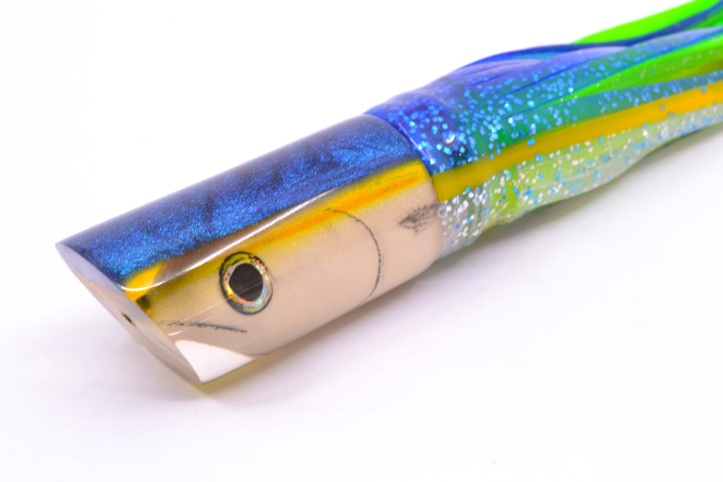 Ali'i Kai Lures White Fish Head Blue-Yellow Back Tube 10" 5.6oz Skirted Blue-Yellow-Clear