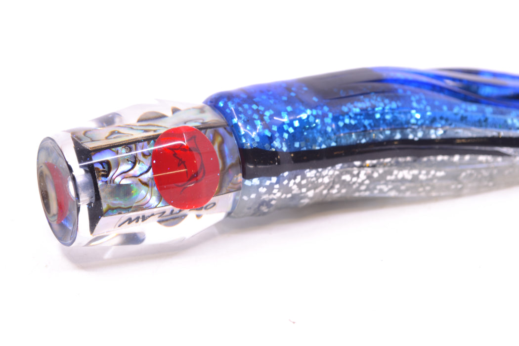 Bonze Lures Paua Shell Red Eyes Eyes Outlaw 7" 3oz Skirted Black & Blue Bars-Silver