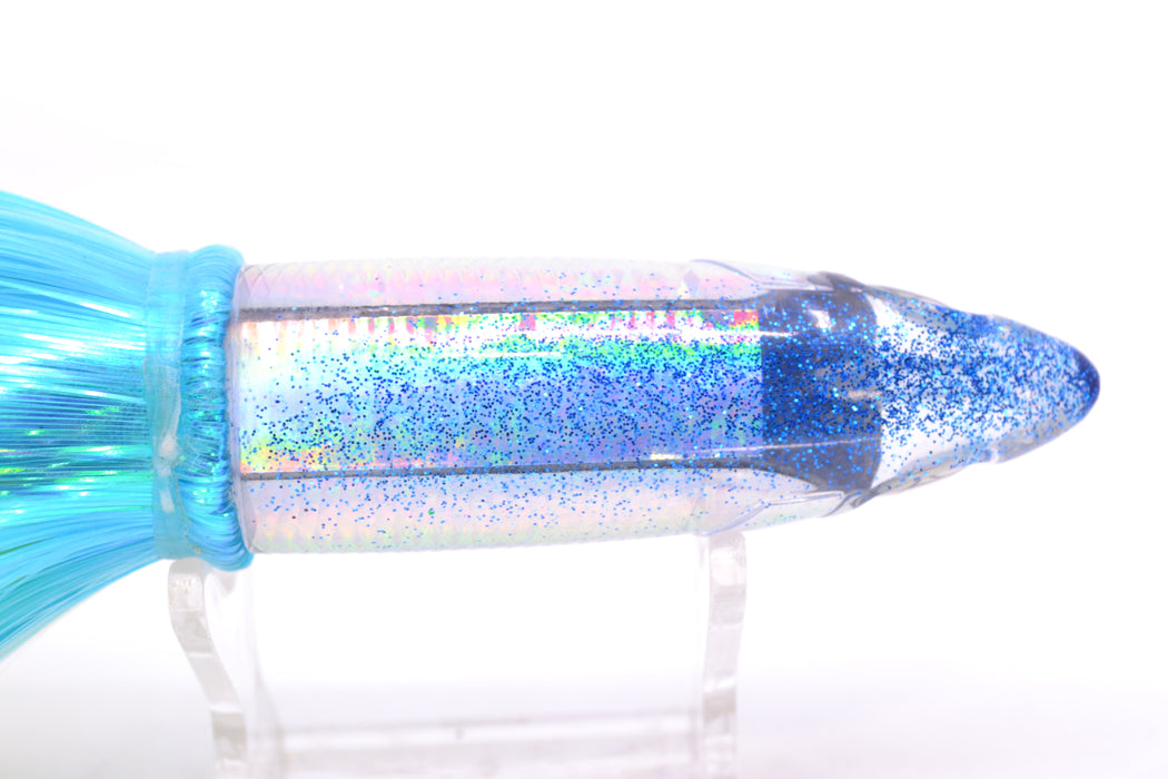 Bonze Lures Silver Rainbow Blue Glitter Back Weapon 9" 8oz Strobez Ice Blue-White