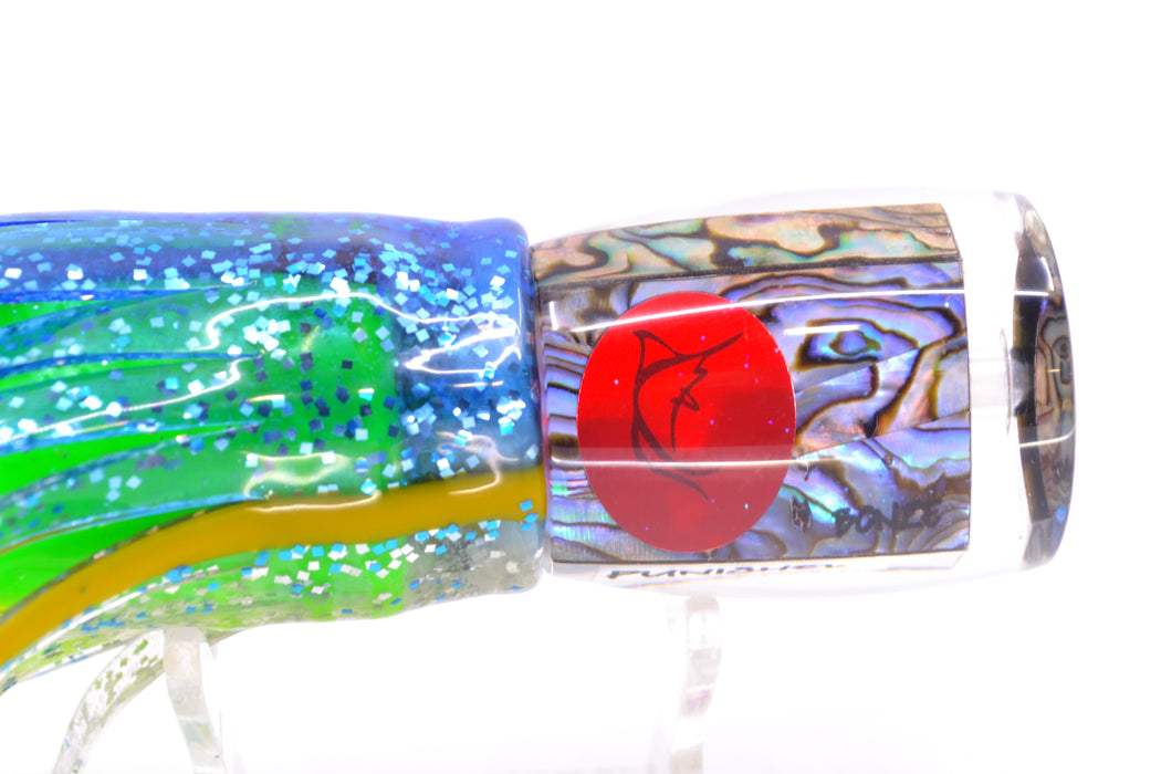 Bonze Lures Paua Shell Red Eyes Punisher 10" 6oz Skirted Blue-Yellow Line-Silver