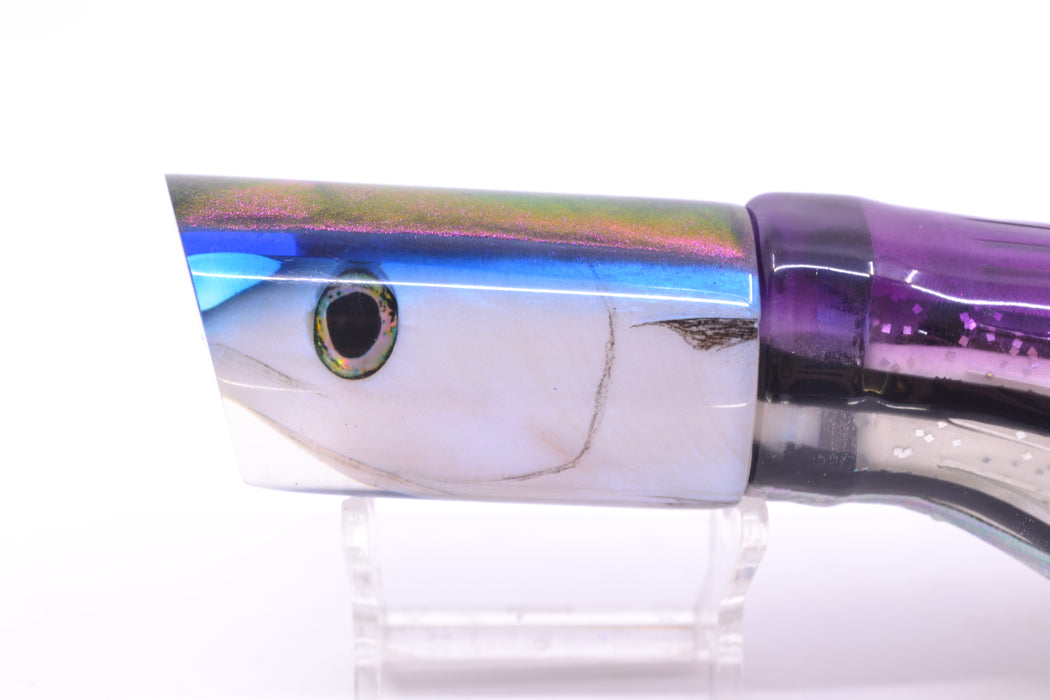 Ali'i Kai Lures White Fish Head Purple-Blue Back Tube 10" 5.6oz Skirted Purple Skipjack