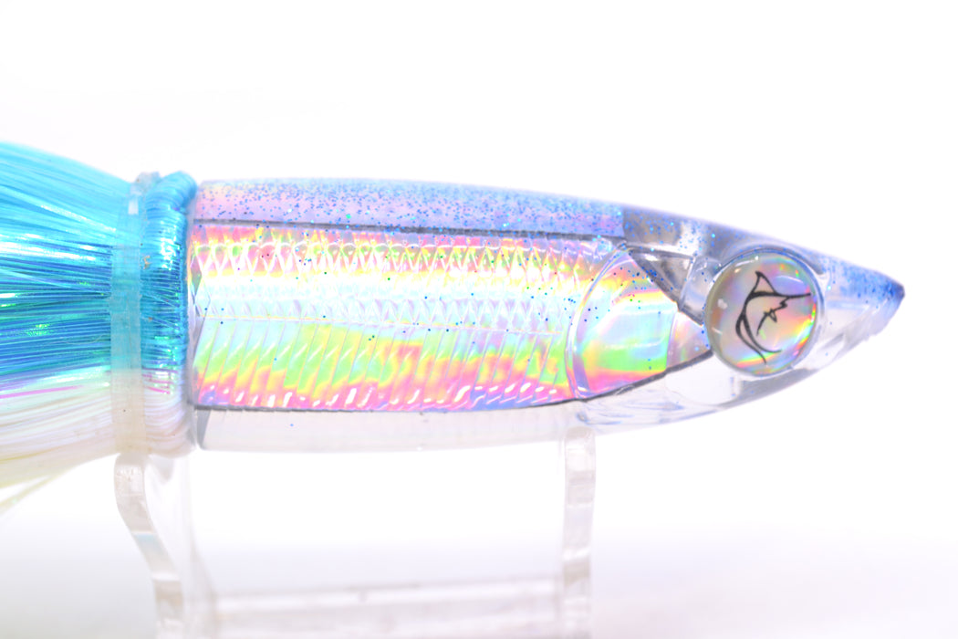Bonze Lures Silver Rainbow Blue Glitter Back Weapon 9" 8oz Strobez Ice Blue-White