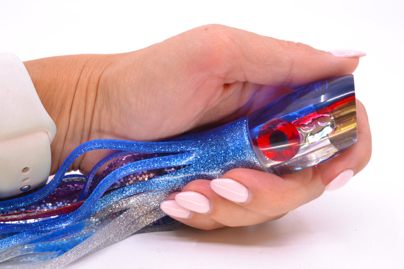 Coggin Lures Ice Rainbow Dichro Blue-Red Back Jetted Sugar Bear Slant 9" 4.7oz Skirted