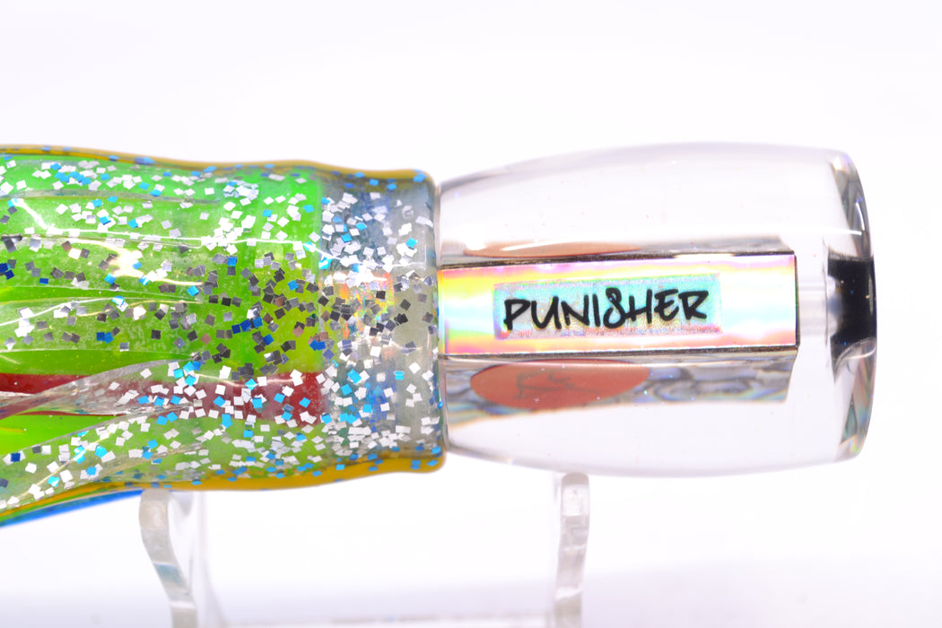 Bonze Lures Paua Shell Red Eyes Punisher 10" 6oz Skirted Blue-Yellow Line-Silver