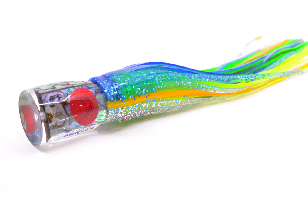 Bonze Lures Paua Shell Red Eyes Punisher 10" 6oz Skirted Blue-Yellow Line-Silver