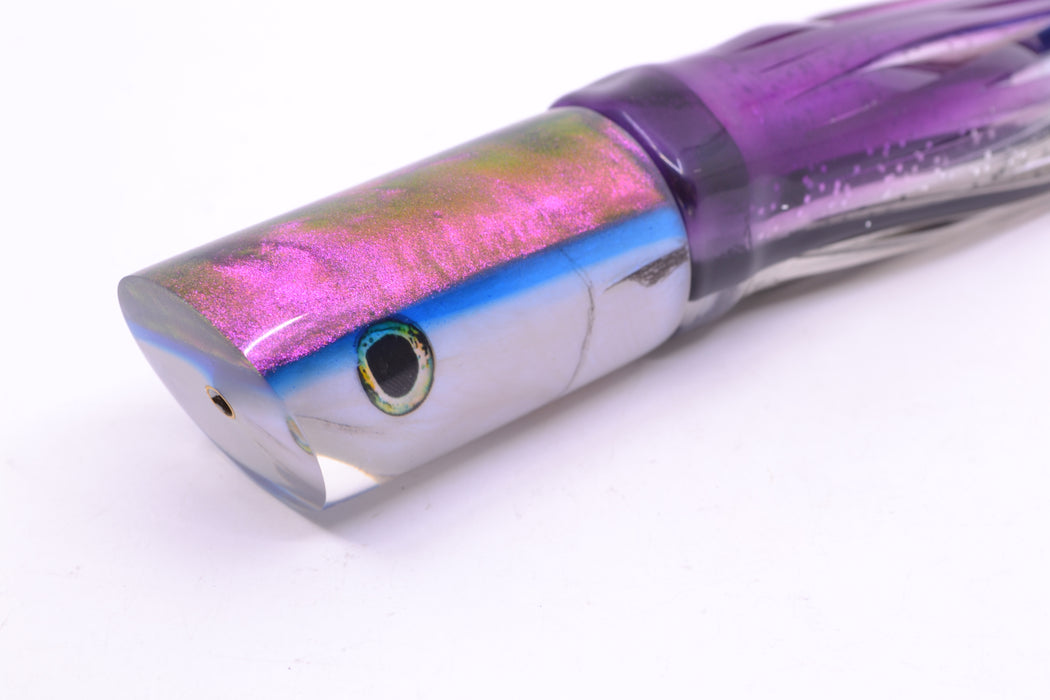 Ali'i Kai Lures White Fish Head Purple-Blue Back Tube 10" 5.6oz Skirted Purple Skipjack