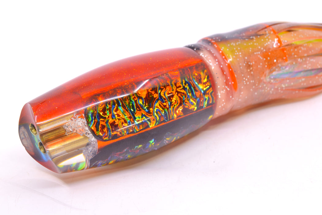Coggin Lures Fire Dichro Orange Back 4-Hole Copalure Scoop 12" 12oz BOM Skirted