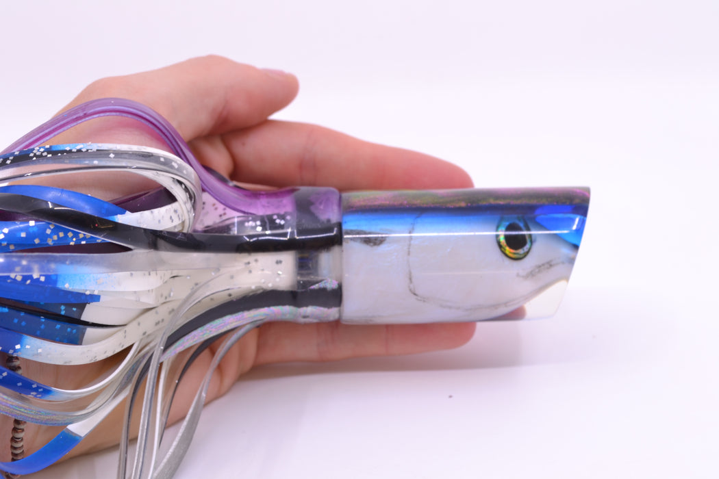 Ali'i Kai Lures White Fish Head Purple-Blue Back Tube 10" 5.6oz Skirted Purple Skipjack