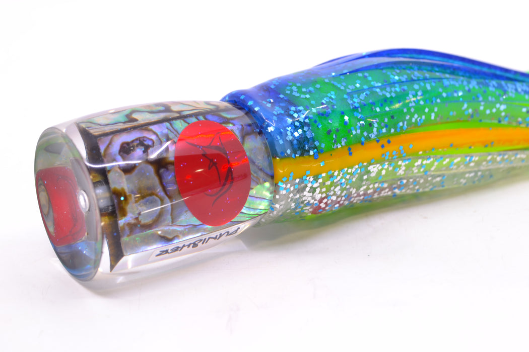 Bonze Lures Paua Shell Red Eyes Punisher 10" 6oz Skirted Blue-Yellow Line-Silver