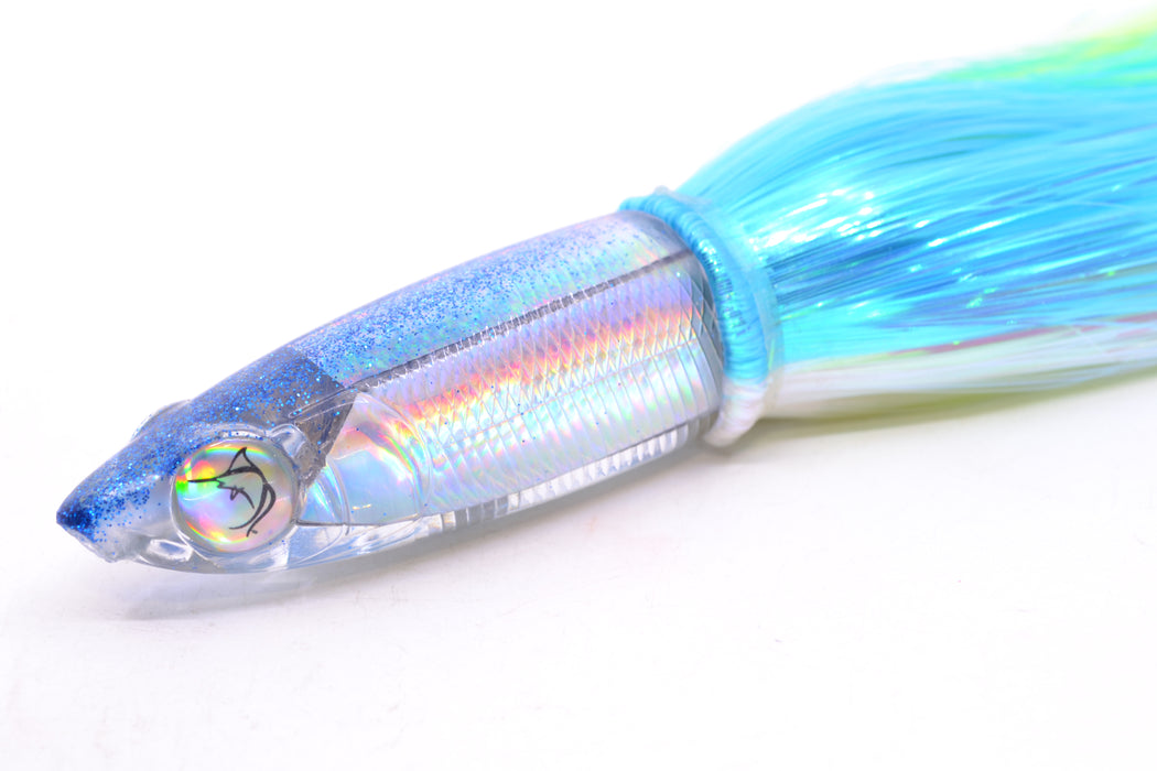 Bonze Lures Silver Rainbow Blue Glitter Back Weapon 9" 8oz Strobez Ice Blue-White