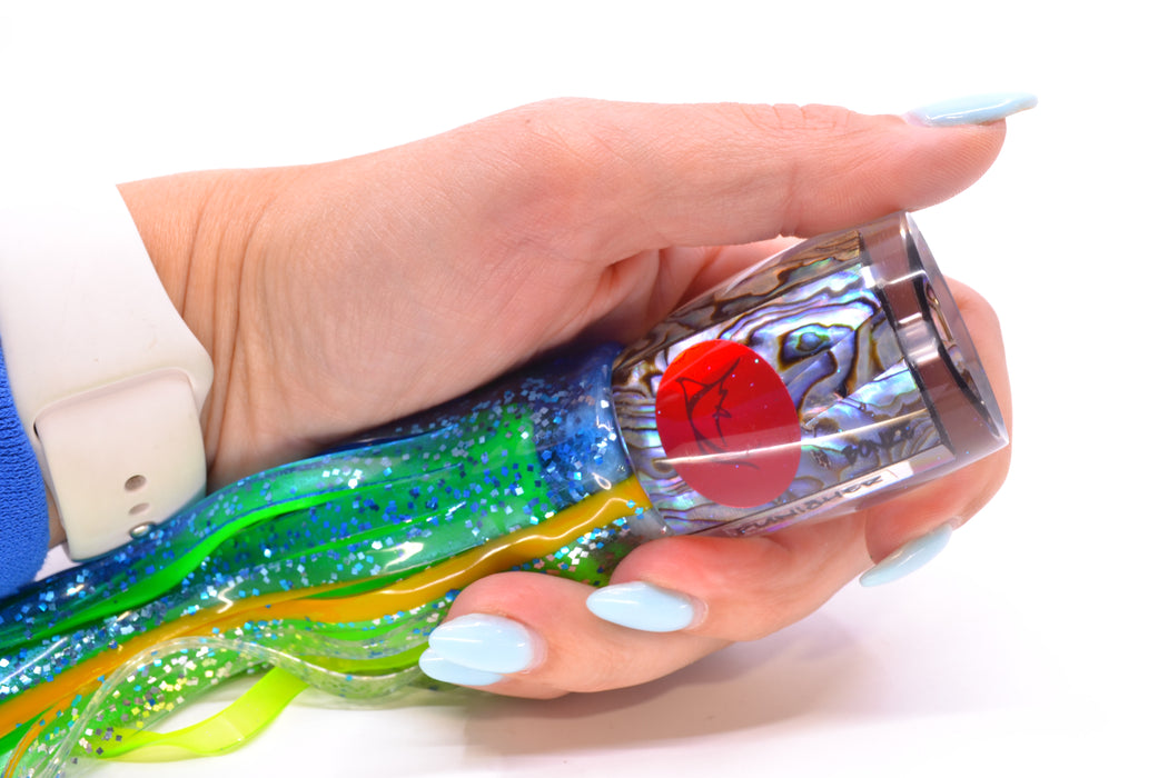 Bonze Lures Paua Shell Red Eyes Punisher 10" 6oz Skirted Blue-Yellow Line-Silver