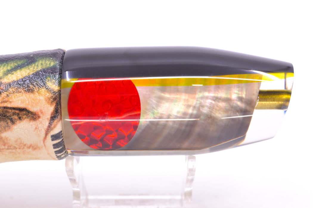 Crampton Baits Real Tahitian MOP Black-Yellow Back Red Eyes Plunger 12" 7oz ALV Fire Mackerel