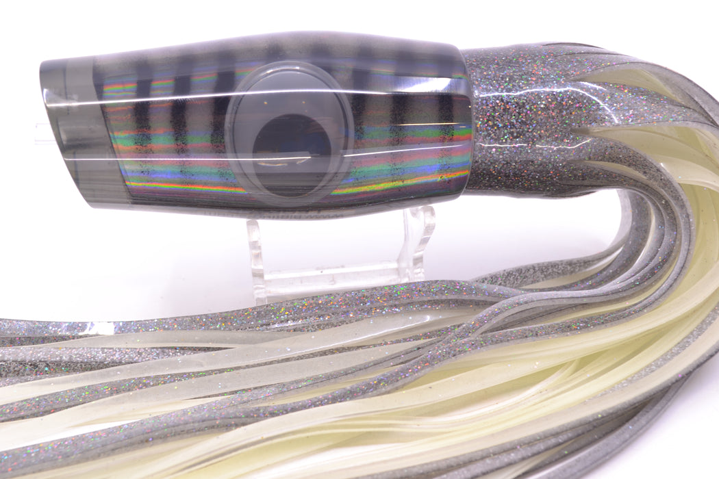Big T Lures Smoke Rainbow Pearl Black Striped Back Leopard 12" 10.7oz Skirted Silver/White GZE