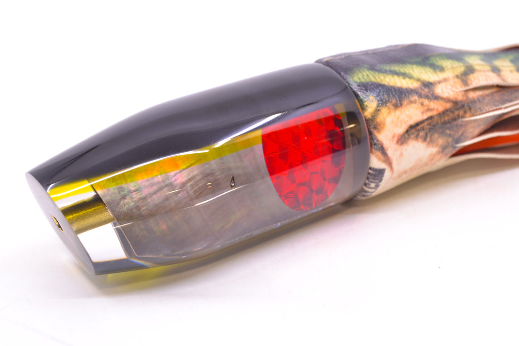 Crampton Baits Real Tahitian MOP Black-Yellow Back Red Eyes Plunger 12" 7oz ALV Fire Mackerel