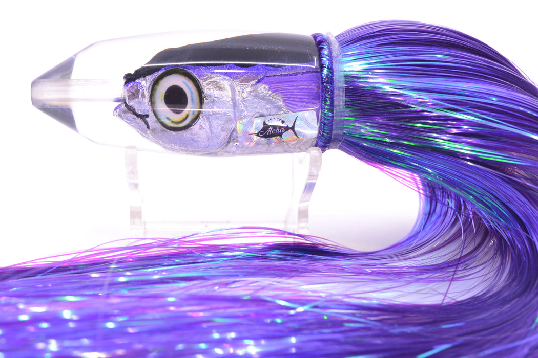 Aloha Lures Black-Purple Back Purple Fins Deep Six Malolo 9" 6.5oz Strobez Purple/White GZE