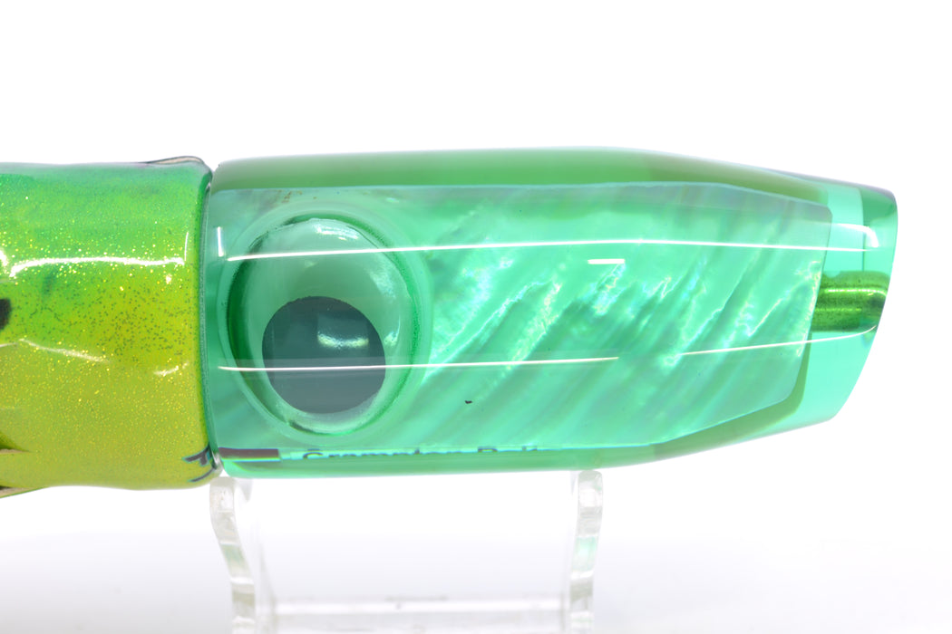 Crampton Baits Green Resin Real Ripple MOP Doll Eyes Plunger 12" 7oz Fire Tailz Mahi