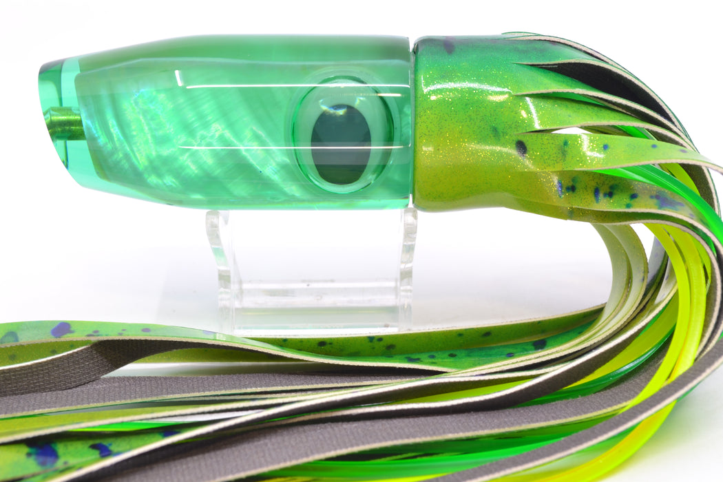 Crampton Baits Green Resin Real Ripple MOP Doll Eyes Plunger 12" 7oz Fire Tailz Mahi