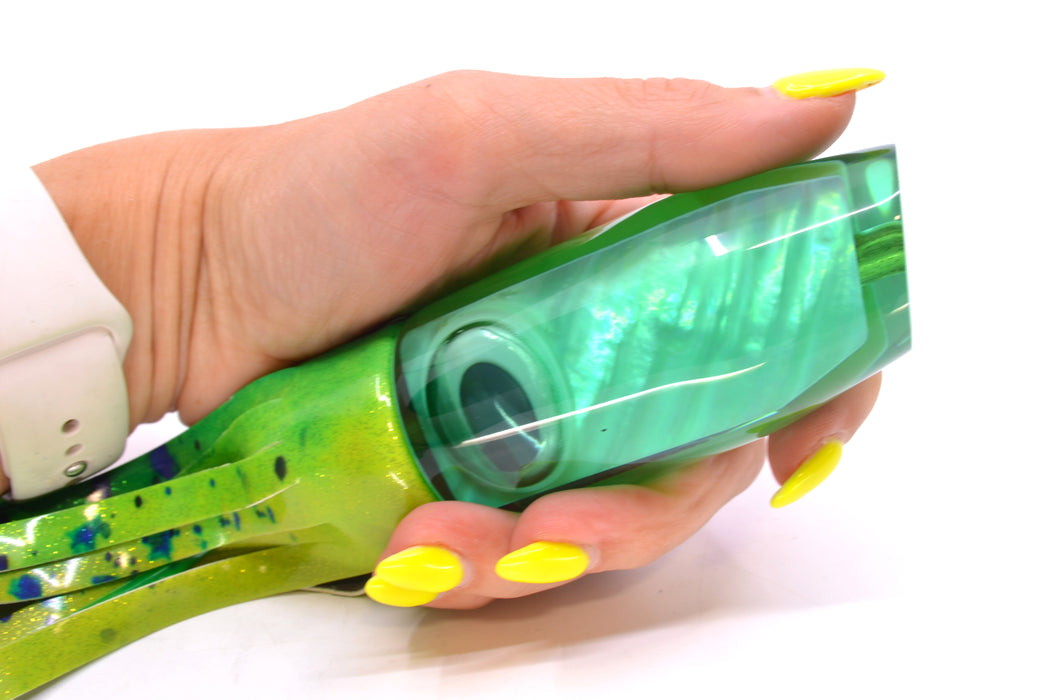 Crampton Baits Green Resin Real Ripple MOP Doll Eyes Plunger 12" 7oz Fire Tailz Mahi