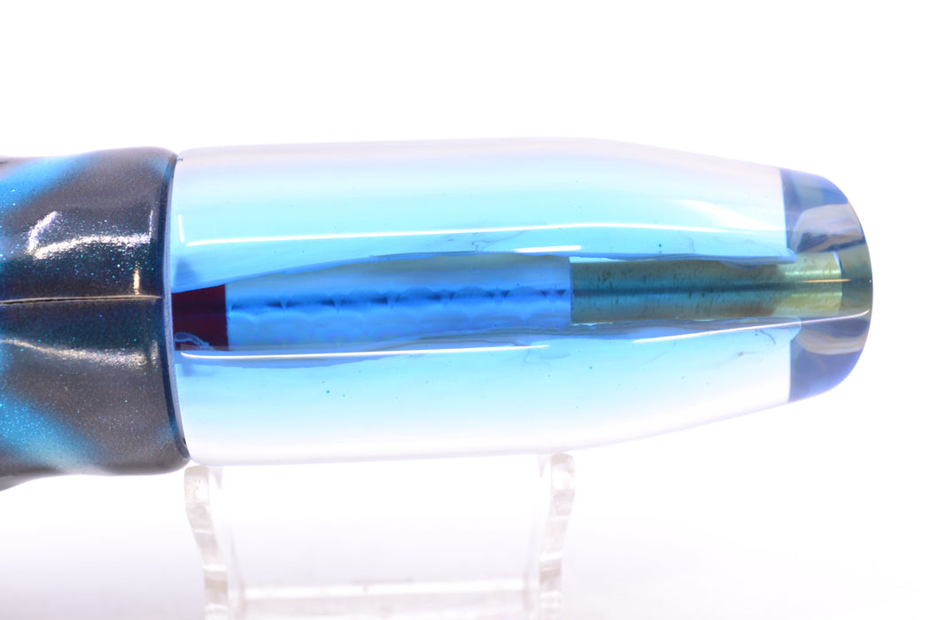 Crampton Baits Real Ripple MOP Blue Back No Eyes Plunger 12" 7oz Fire Tailz Wahoo