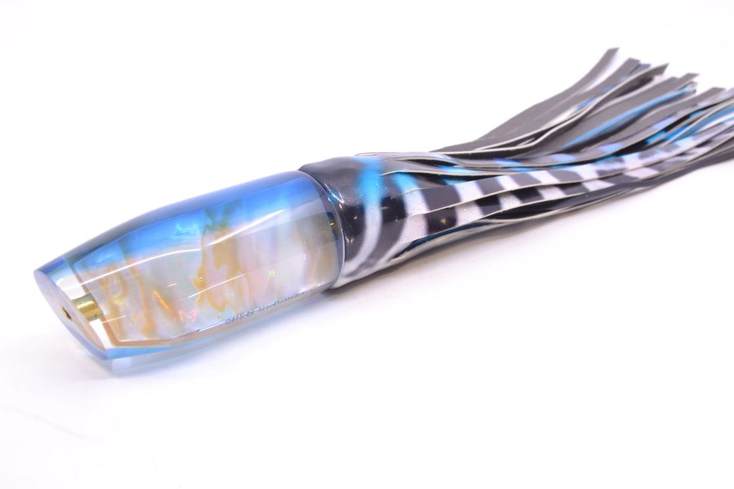 Crampton Baits Real Ripple MOP Blue Back No Eyes Plunger 12" 7oz Fire Tailz Wahoo