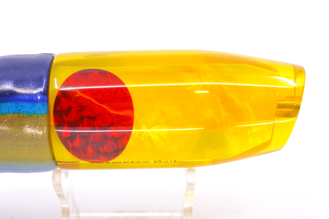 Crampton Baits Yellow Resin Real MOP Red Eyes Plunger 12" 7oz Fire Tailz Yellowfin