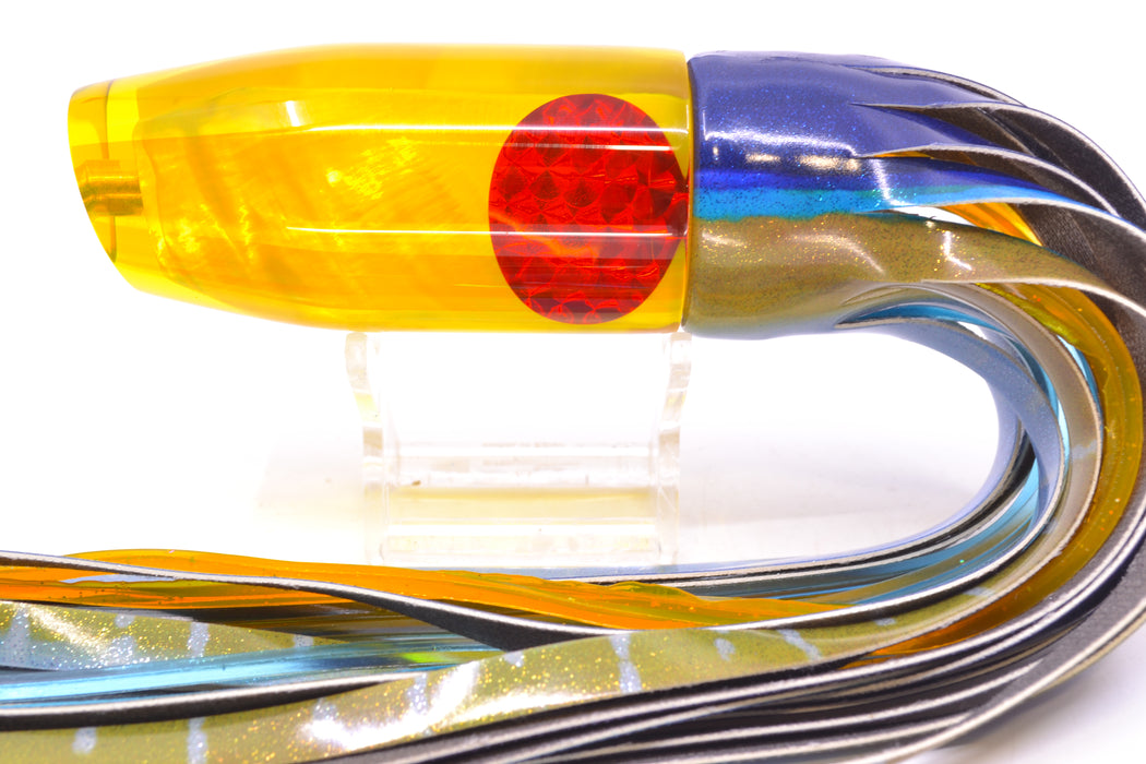 Crampton Baits Yellow Resin Real MOP Red Eyes Plunger 12" 7oz Fire Tailz Yellowfin