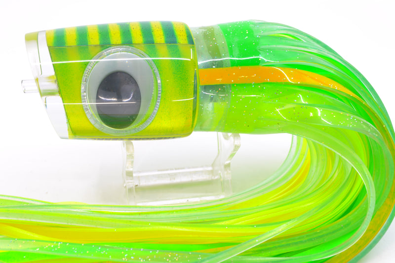 Big T Lures Yellow Pearl Green Striped Back Trevor's Terror 14" 10.5oz Skirted