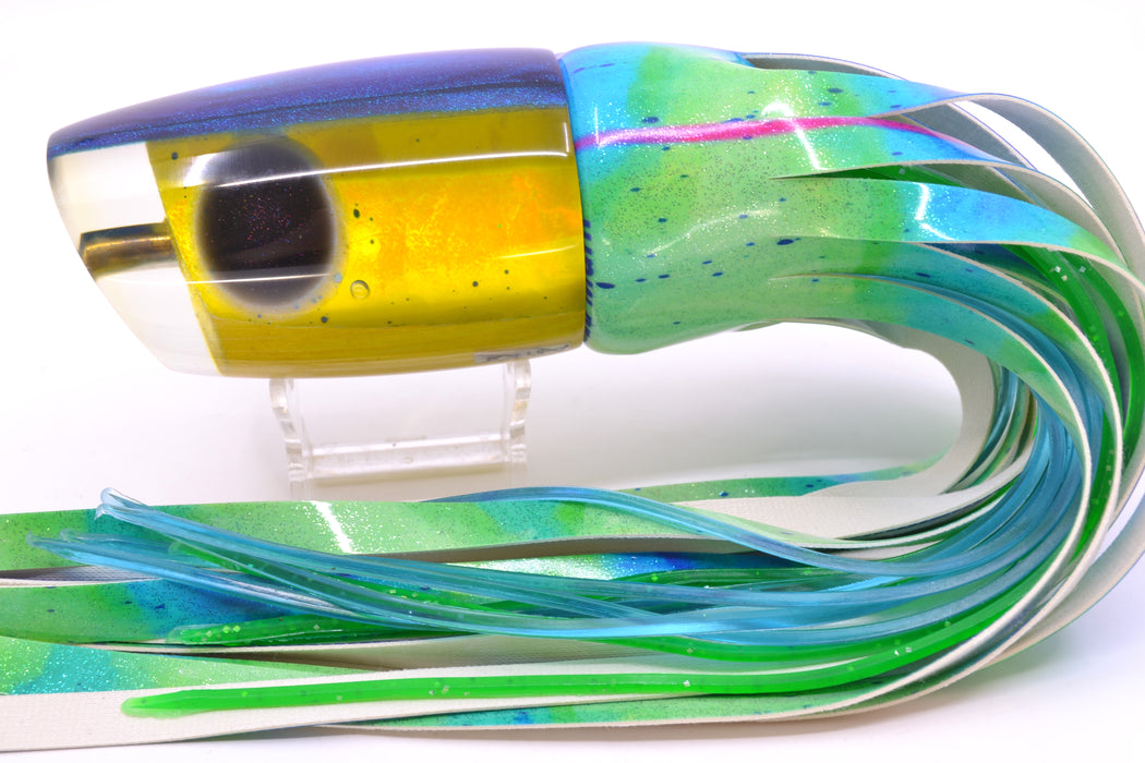 Ali'i Kai Lures Yellow Mahi Blue Back XL Kill Switch 14" 12.8oz Fire Tailz Vinyl Mad Mahi