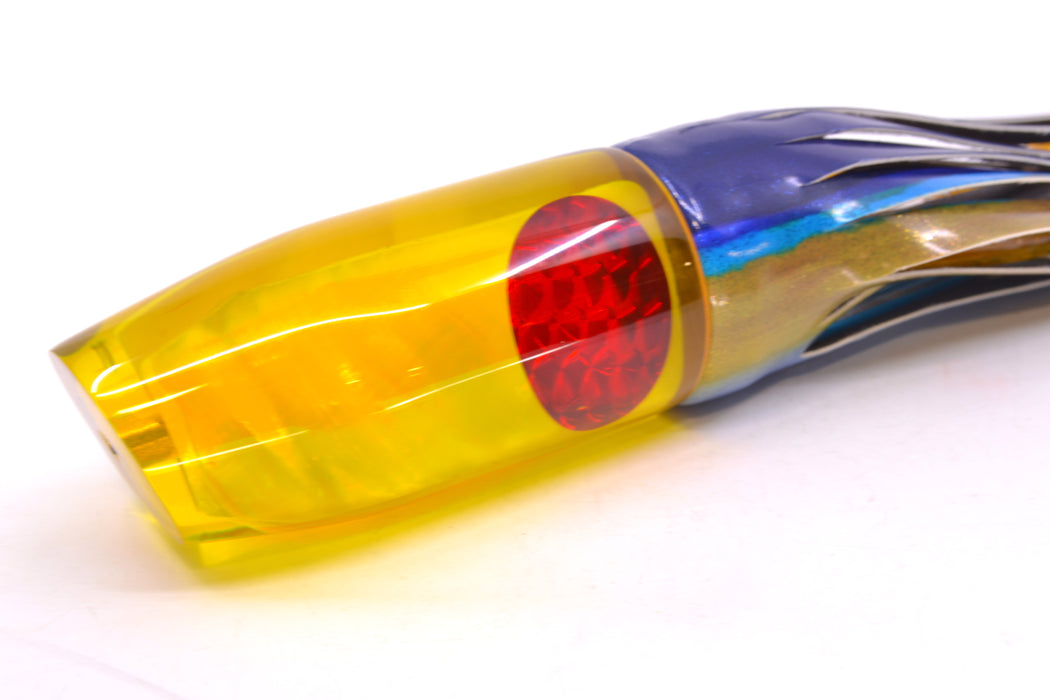 Crampton Baits Yellow Resin Real MOP Red Eyes Plunger 12" 7oz Fire Tailz Yellowfin