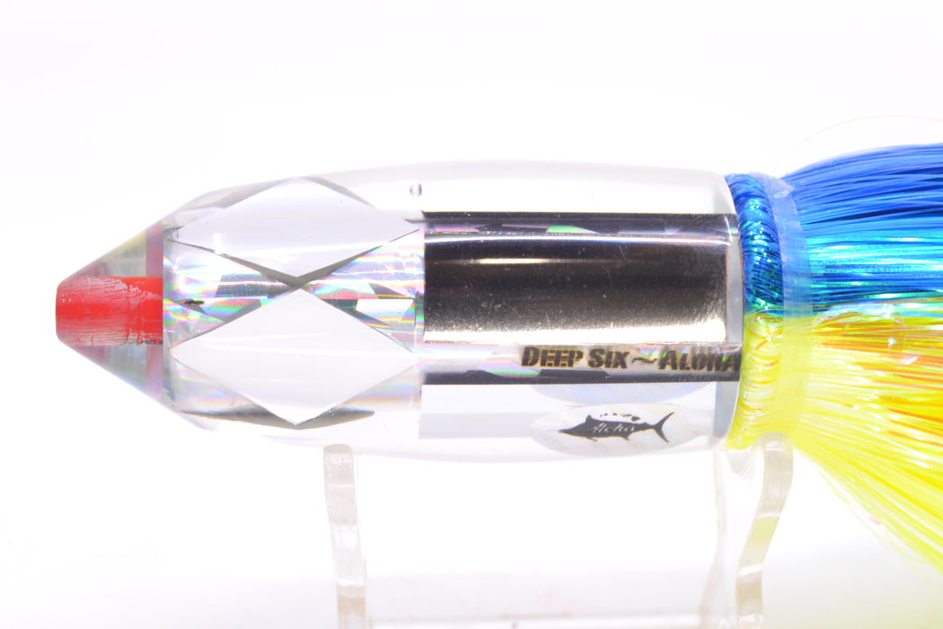 Aloha Lures Mirrored Silver Rainbow Flake Deep Six 9" 6oz Strobez Blue-Chartreuse GZE